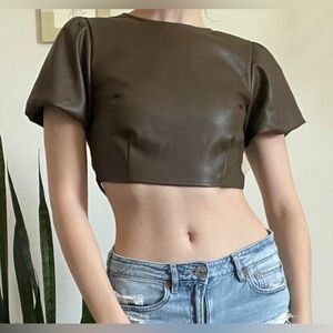 Kirious Brown Vegan Leather Crop Top